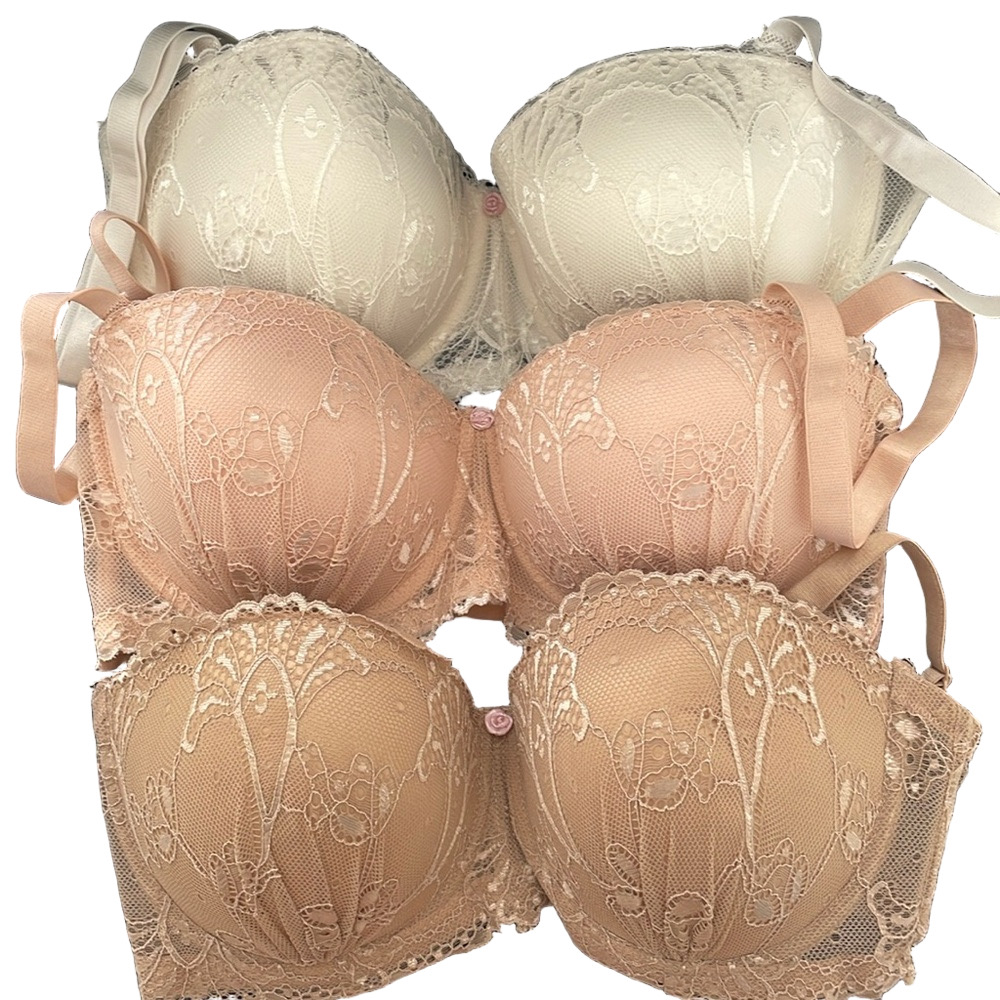 NWOT Elegant Lace Push-Up Bra Set - White Pink Tan 38D